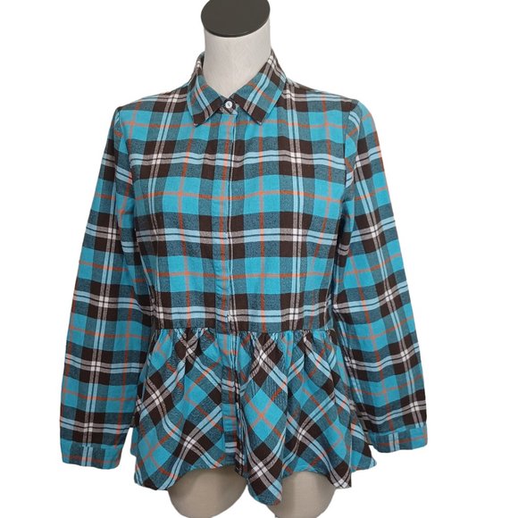 Sundance Hayden Creek Blue Plaid Flannel Peplum Top Plaid Size Large - Picture 14 of 15